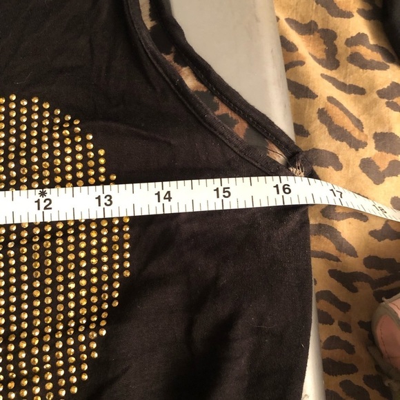Wet Seal large black & leopard print high low tank with sheer back - Picture 2 of 15